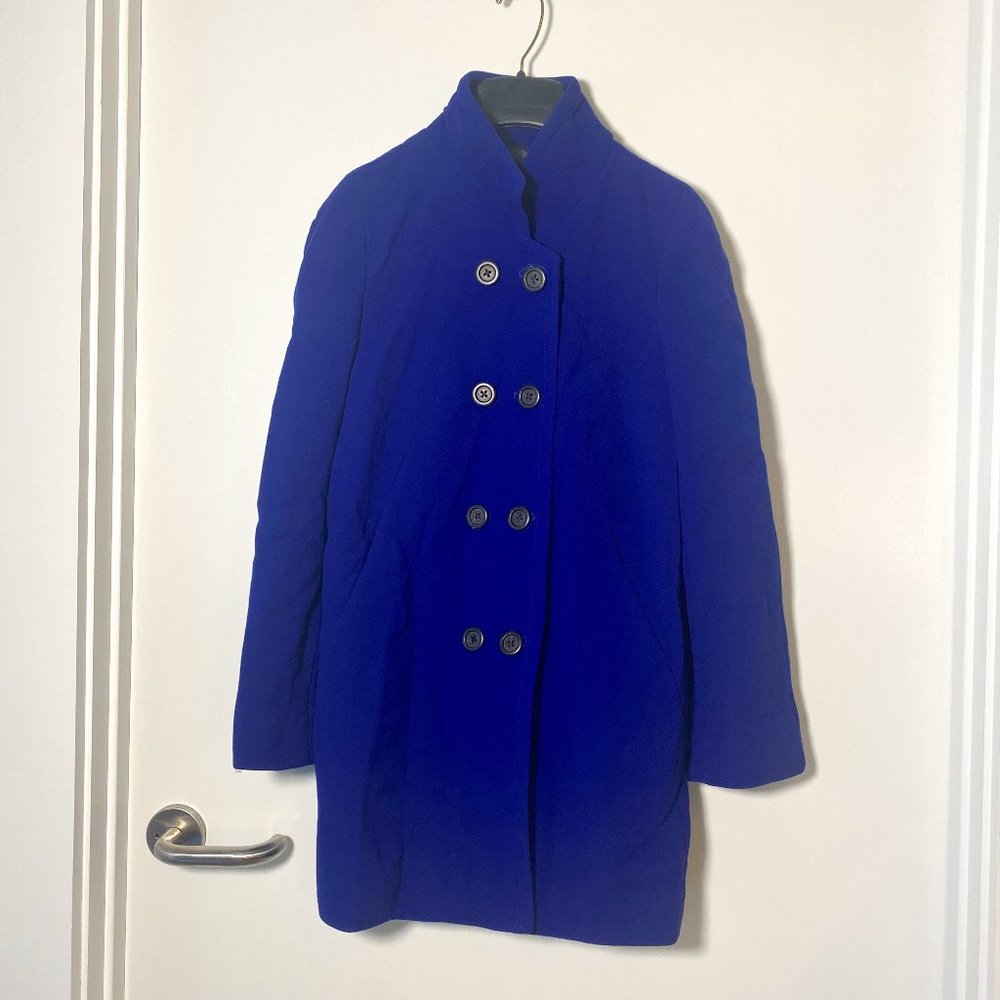 J CREW 0P 0 XS Petite Wool Coat Jacket in Cobalt Blue, button closure lined